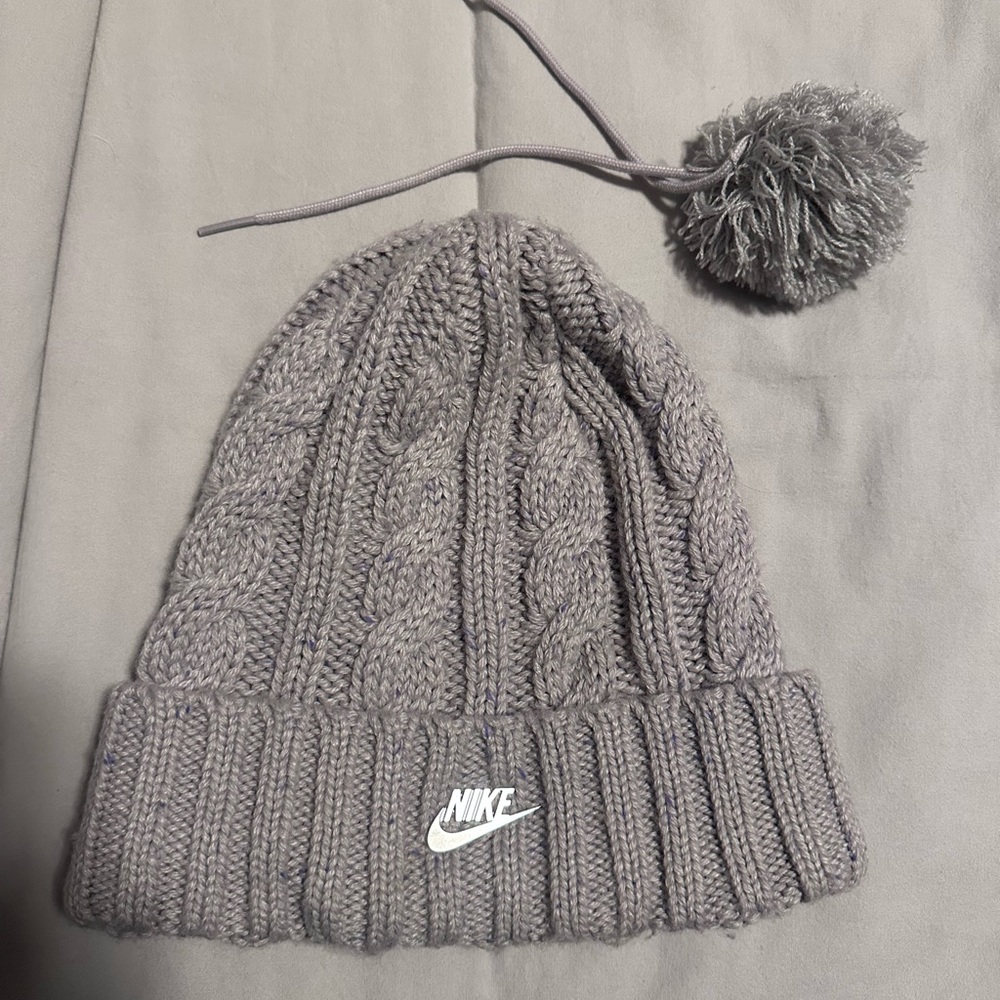 Two Nike Heather Cable Knit Beanies with Removable Pom